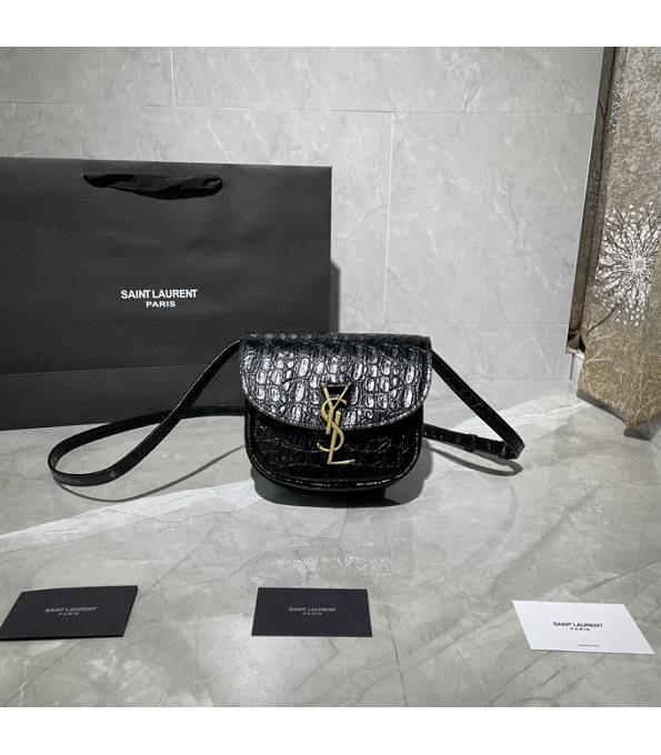 YSL Kaia Black Original Vintage Croc Veins Calfskin Leather Golden Metal Small Satchel Bag