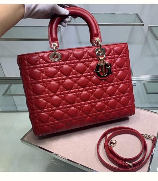 Christian Dior Ultra Matte Original Lambskin Golden Metal 32cm Tote Bag Red