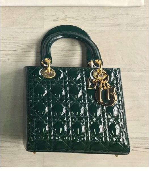 Christian Dior Original Patent Leather Golden Metal 24cm Tote Bag Dark Green