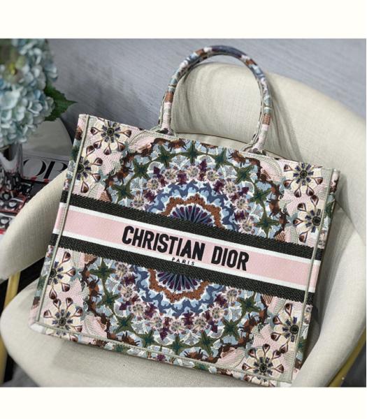 Christian Dior Cyan Flower Original Canvas 41cm Book Tote Bag Pink