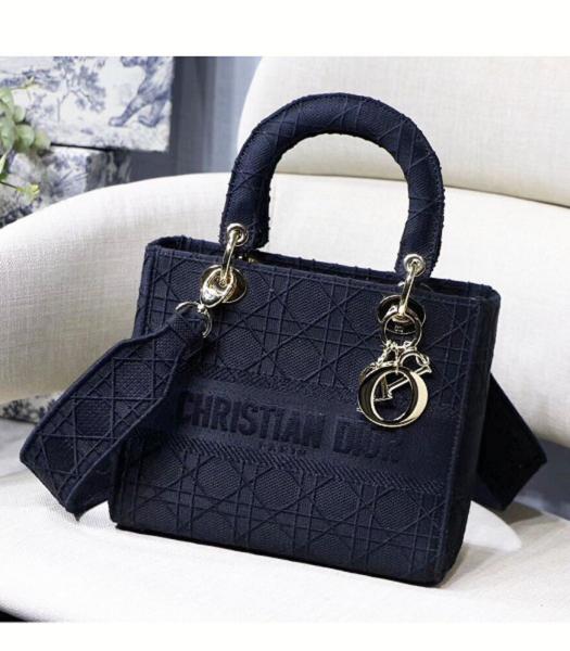 Christian Dior Embroidery Canvas Golden Metal 24cm Tote Bag Black