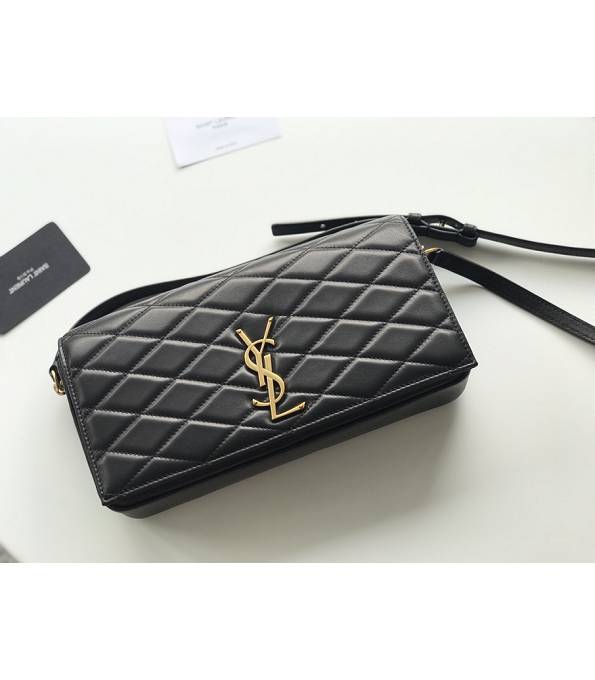 YSL Black Original Lambskin Leather Golden Metal Shoulder Bag