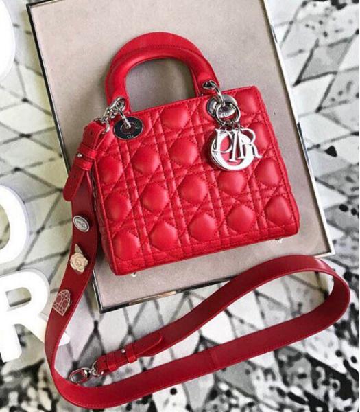 Christian Dior My ABCDior Original Lambskin Silver Metal 20cm Tote Bag Red