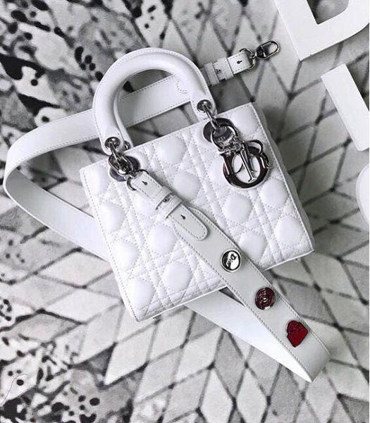 Christian Dior My ABCDior Original Lambskin Silver Metal 20cm Tote Bag White