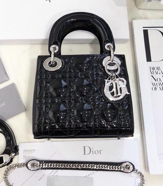 Christian Dior Original Lambskin Patent Silver Metal 17cm Tote Bag Black