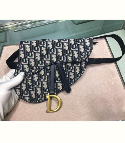 Christian Dior Oblique Embroidery Canvas Golden Metal 20cm Saddle Belt Bag Black