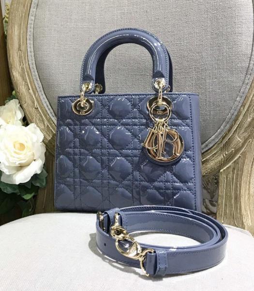 Christian Dior My ABCDior Original Patent Leather Golden Metal 20cm Tote Bag Haze Blue