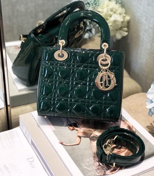 Christian Dior My ABCDior Original Patent Leather Golden Metal 20cm Tote Bag Dark Green