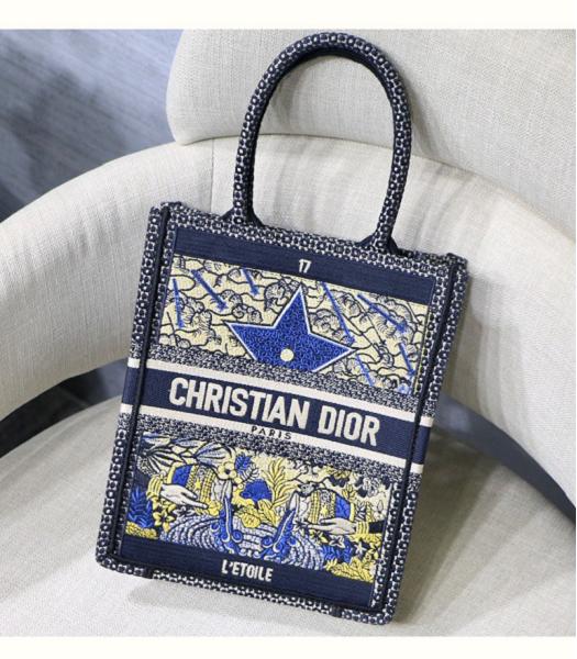 Christian Dior Multicolor Etoile Tarot Embroidered Canvas Vertical Book Tote Blue