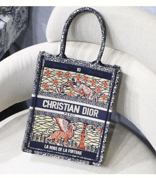 Christian Dior Multicolor Forture Tarot Embroidered Canvas Vertical Book Tote Dark Blue