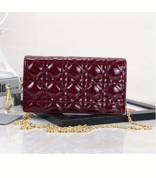 Christian Dior Original Patent Woc Golden Chain Bag Wine Red