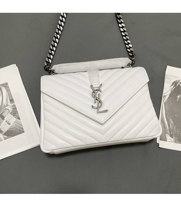 YSL College White Original Matelasse Lambskin Leather Silver Metal 24cm Messenger Bag