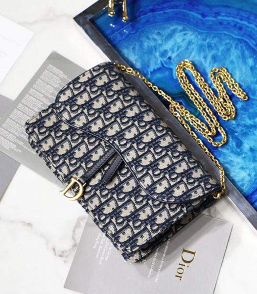 Christian Dior Oblique Original Calfskin Saddle Wallet on Chain Blue