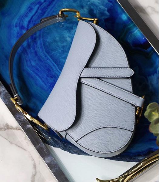 Christian Dior Original Leather Palmprint 19cm Saddle Bag Light Blue