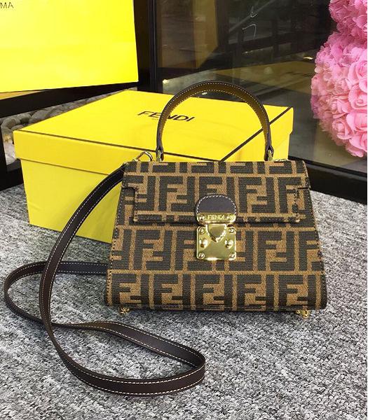 Fendi FF Coffee Canvas With Leather 22cm Mini Tote Shoulder Bag