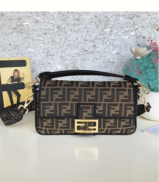 Fendi Baguette Coffee Canvas With Leather 28cm Medium Bag