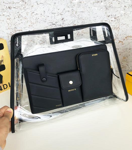 Fendi Peekaboo Defender Cover In Transparent PVC With Black Leather Pocket 37cm Bag