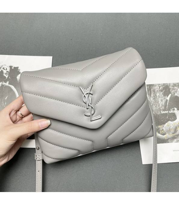 YSL Loulou Grey Original Matelasse Calfskin Leather Silver Metal Mini Shoulder Bag