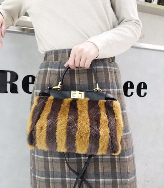 Fendi Peekaboo Black/Brown Stripe Original Mink With Black Leather 23cm Bag