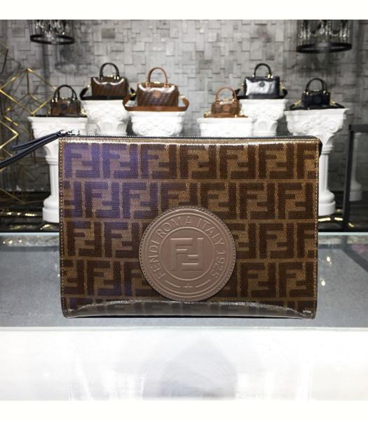 Fendi FF PVC With Coffee Original Leather 27cm Clutch