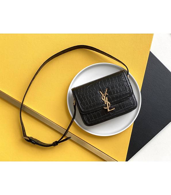 YSL Solferino Box Black Original Croc Veins Calfskin Leather Golden Metal 19cm Satchel Bag