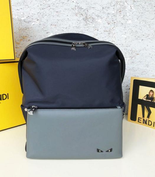 Fendi Vocabulary Dark Blue Original Waterproof With Grey Original Leather 33cm Backpack