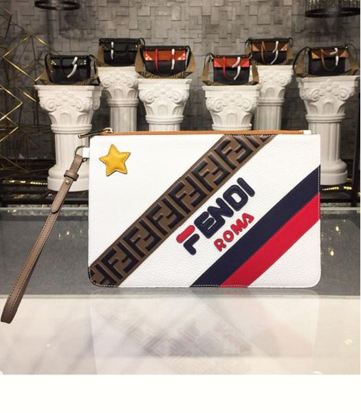 Fendi Triplette Mania Printed White Original Leather 30cm Clutch