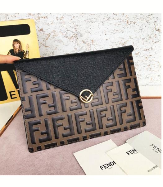 Fendi F Is Fendi Black Cruise Leather 22cm Clutch