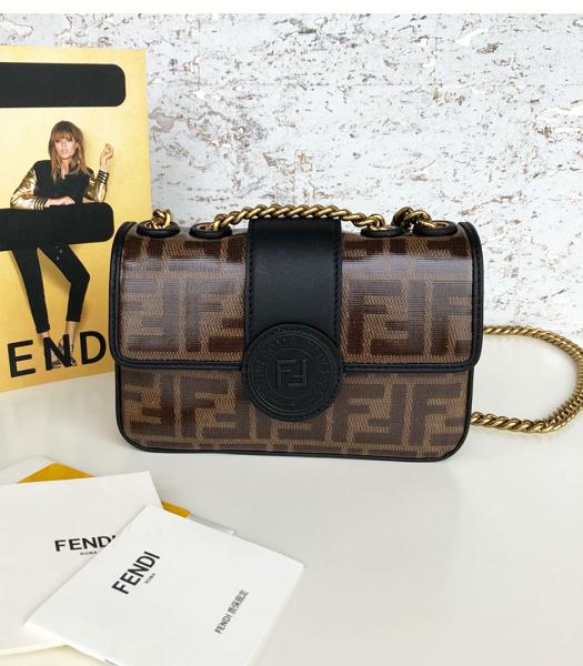 Fendi Double F PVC With Black Original Leather 18cm Mini Chain Shoulder Bag