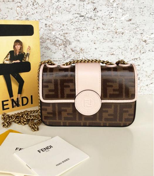 Fendi Double F PVC With Pink Original Leather 18cm Mini Chain Shoulder Bag