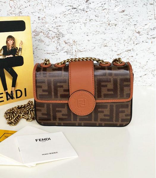 Fendi Double F PVC With Coffee Original Leather 18cm Mini Chain Shoulder Bag