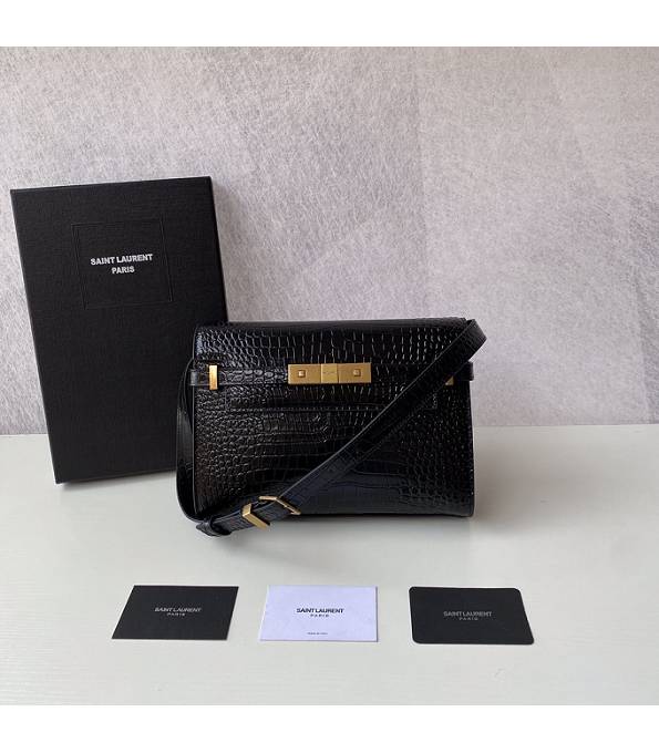 YSL Manhattan Black Original Croc Veins Calfskin Leather Small Shoulder Bag