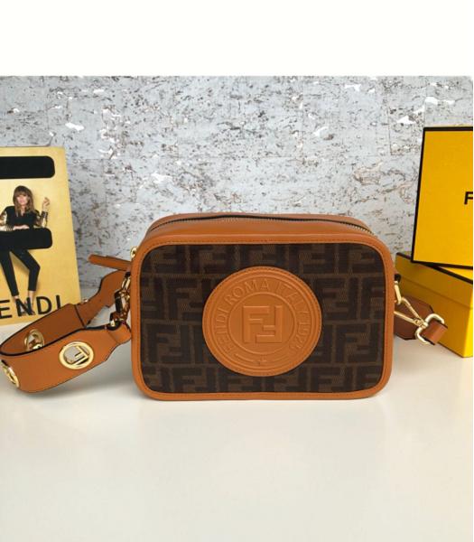 Fendi FF Canvas With Brown Original Leather 22cm Camera Case