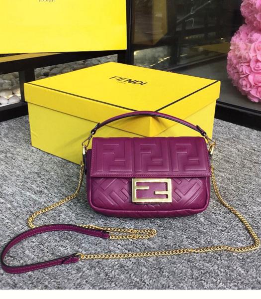 Fendi Baguette Three-Dimensional FF Fuchsia Original Lambskin 19cm Mini Shoulder Bag