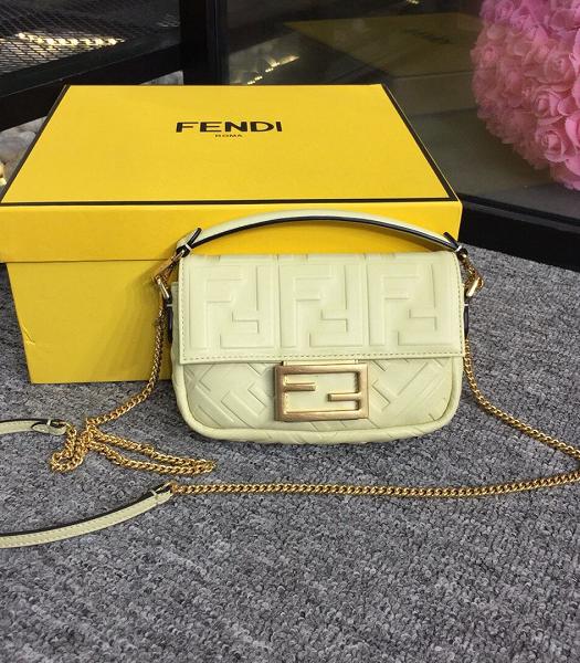 Fendi Baguette Three-Dimensional FF Offwhite Original Lambskin 19cm Mini Shoulder Bag