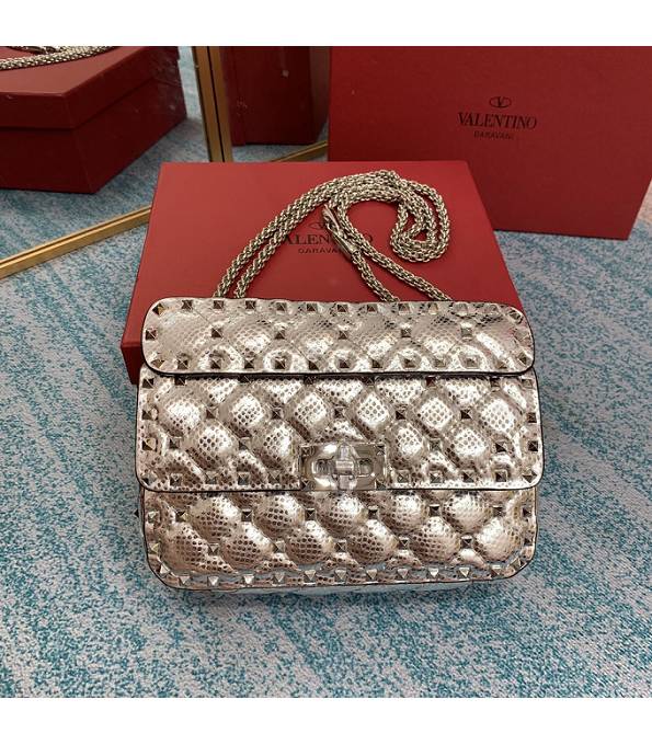 Valentino Garavani Rockstud Spike Silver Original Snake Veins Lambskin Small Shoulder Bag