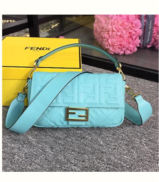 Fendi Baguette Three-Dimensional FF Blue Original Lambskin 26cm Medium Shoulder Bag