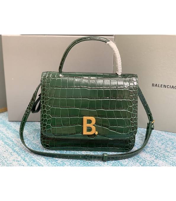 Balenciaga Green Original Croc Veins Leather Golden Metal Top Handle Bag