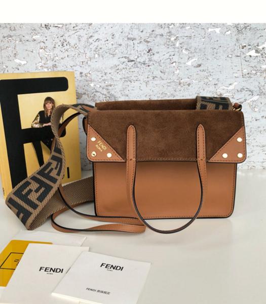 Fendi Flip Brown Original Calfskin With Coffee Suede Leather 20cm Mini Tote Shoulder Bag