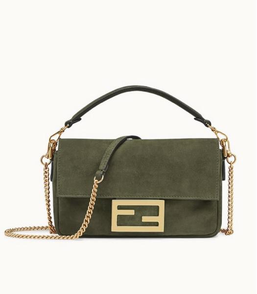 Fendi Baguette Army Green Original Deerskin Leather 19cm Mini Bag