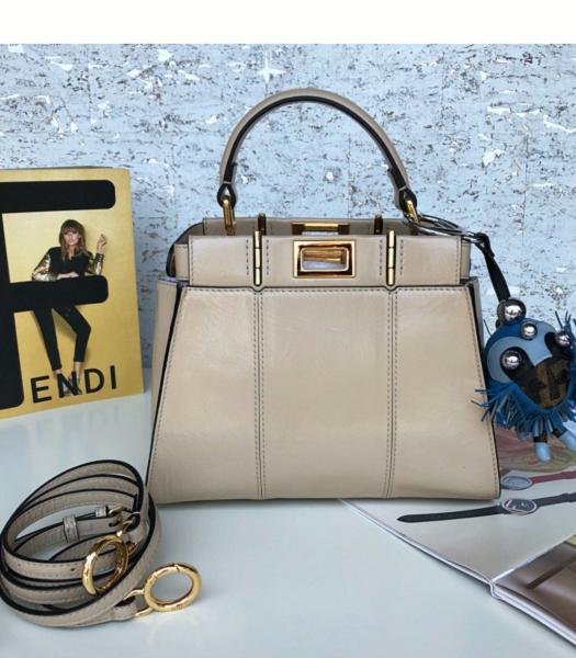 Fendi Peekaboo Iconic Apricot Original Oil Wax Leather 23cm Tote Shoulder Bag