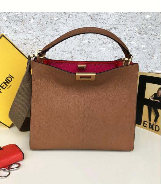 Fendi Peekaboo X-Lite Brown Original Leather Golden Metal 30cm Tote Bag