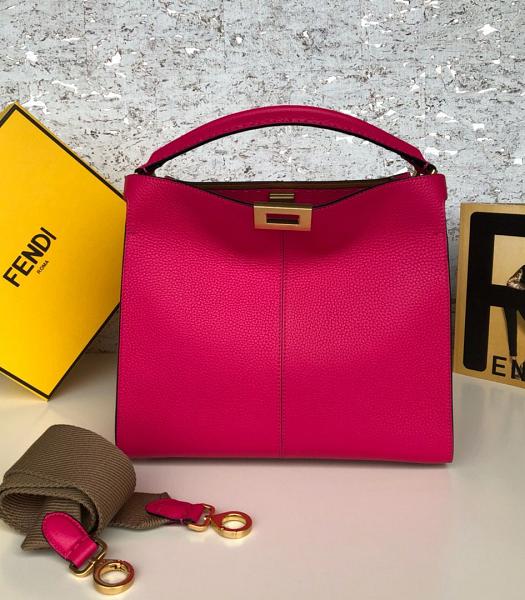 Fendi Peekaboo X-Lite Fuchsia Original Leather Golden Metal 30cm Tote Bag