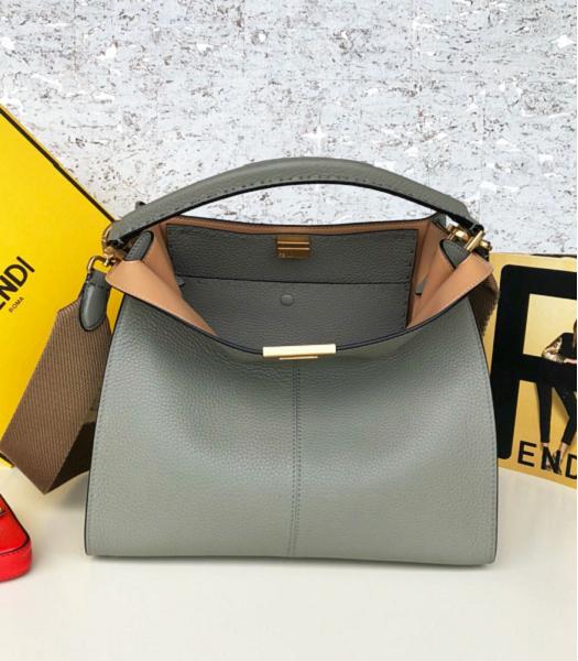 Fendi Peekaboo X-Lite Grey Original Leather Golden Metal 30cm Tote Bag