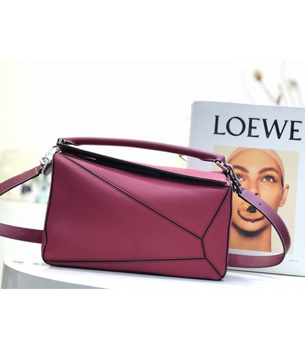 Loewe Fuchsia Original Litchi Veins Calfskin Leather Medium Puzzle Bag