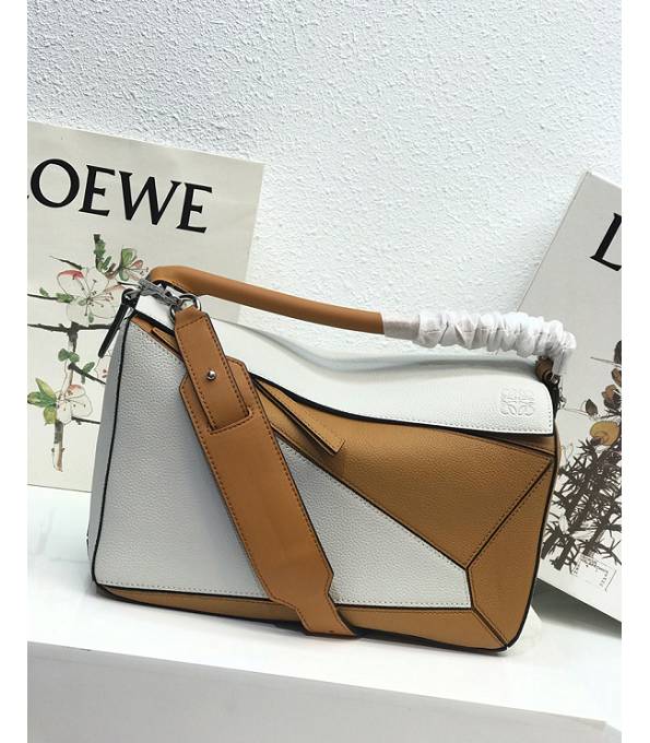 Loewe White/Yellow Original Litchi Veins Calfskin Leather Medium Puzzle Bag