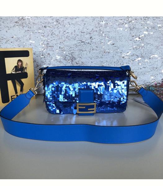 Fendi Baguette Blue Sequins Leather 26cm Medium Bag