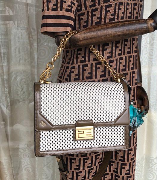 Fendi Kan U Coffee Oil Wax Leather With White Hollow Original Leather 25cm Medium Shoulder Bag