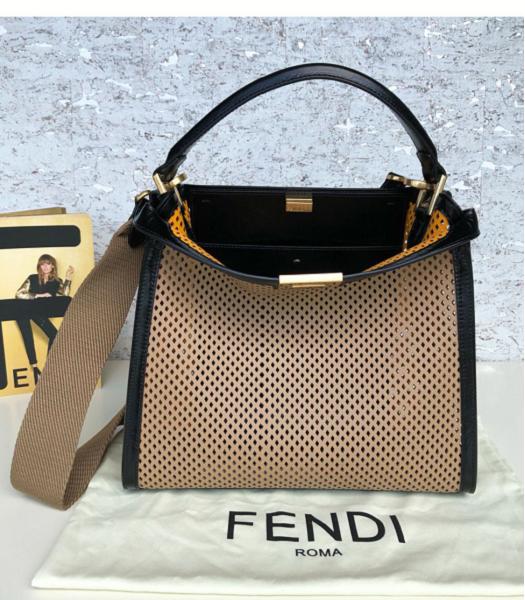 Fendi Peekaboo Black Oil Wax With Coffee Original Hollow Leather 30cm Tote Bag