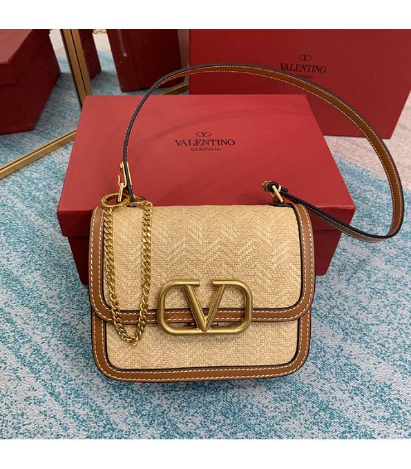 Valentino Garavani Vsling Apricot Chevron Raffi Brown Original Leather Golden Metal 18cm Box Bag